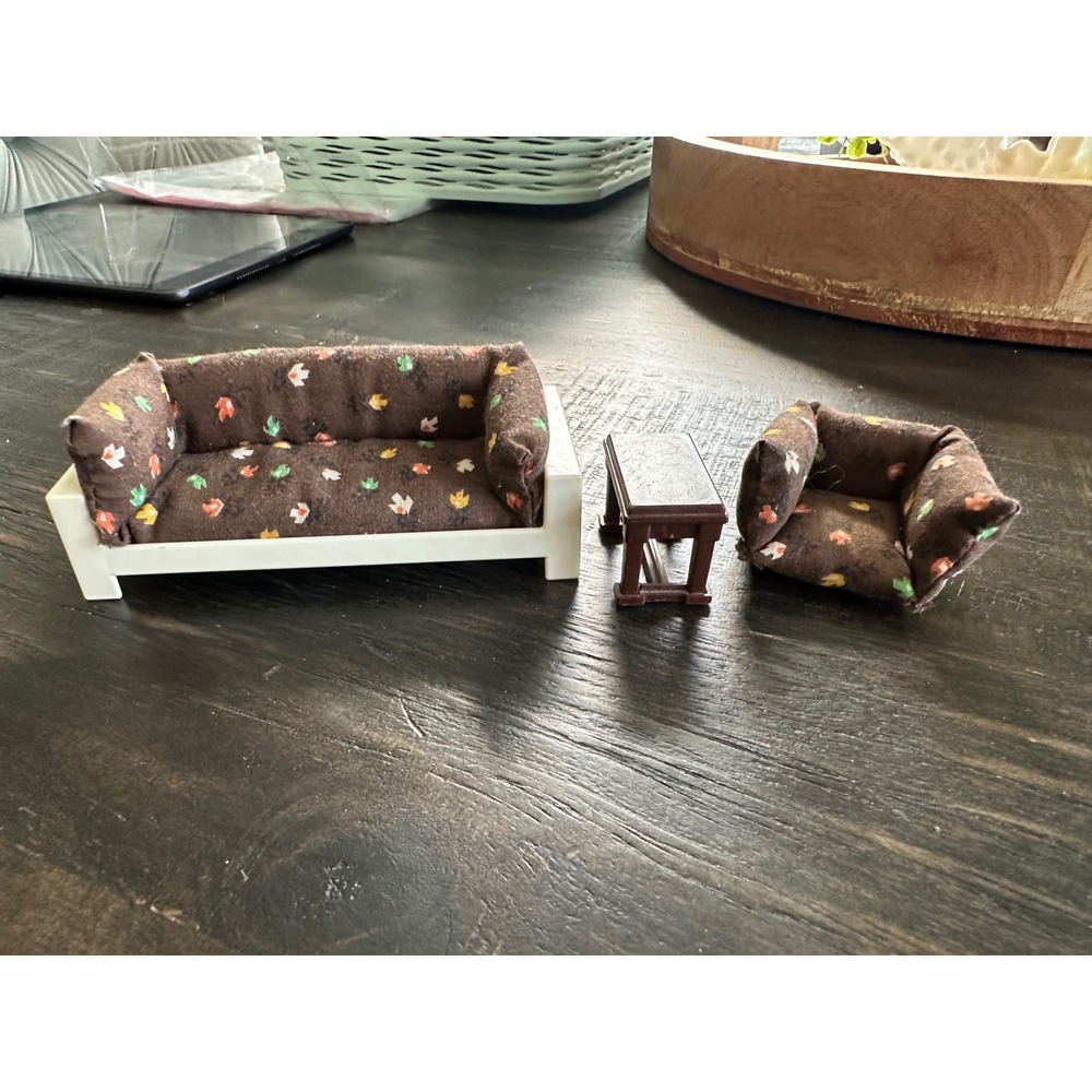 Vintage Fisher Price Dollhouse Furniture Living Room Sofa Chair Table 1972‎ GUC